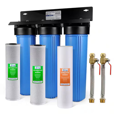 3-Stage Whole House Water Filtration System W/ 3/4 In. Push-Fit Stainless Steel Hose Connectors and Ball Valve