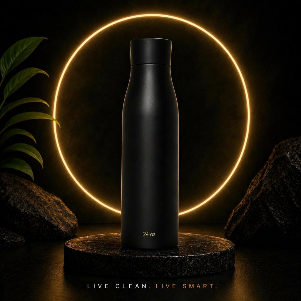 Smart Water Bottle 24Oz – UV-C Self Cleaning, Temperature Display (°C/°F), Hydration Reminder, USB-C Rechargeable, Insulated Stainless Steel Bottle (Black)