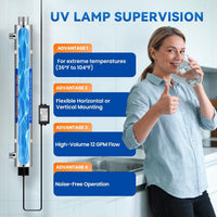 UV Water Filter Whole House, 3/4" MNPT 55W Water Purifier System for Whole House Water Purification,12 GPM, 120V, 1500H Lamp Life, +1 Extra Lamp