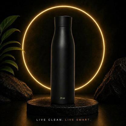 Smart Water Bottle 24Oz – UV-C Self Cleaning, Temperature Display (°C/°F), Hydration Reminder, USB-C Rechargeable, Insulated Stainless Steel Bottle (Black)