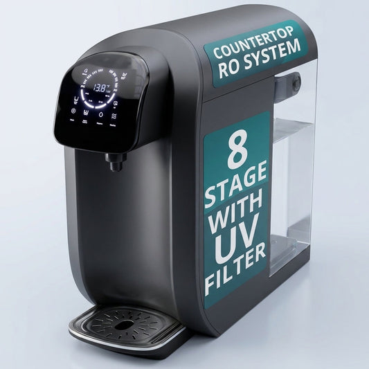 8-Stage Reverse Osmosis Water Filter System Countertop RO with UV | Sediment, Carbon, Mesh & RO Water Membrane Filters | Touch Display W/Water Quality Indicator & Multi Cup Sizes — Studio Shot