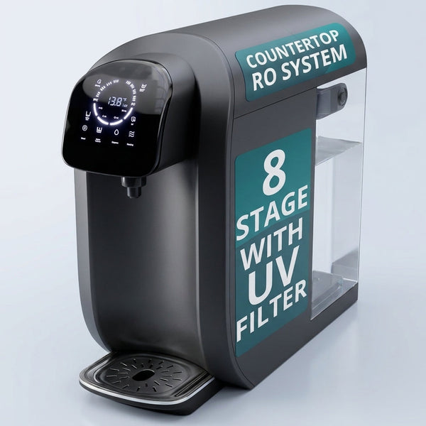 8-Stage Reverse Osmosis Water Filter System Countertop RO with UV | Sediment, Carbon, Mesh & RO Water Membrane Filters | Touch Display W/Water Quality Indicator & Multi Cup Sizes — Studio Shot