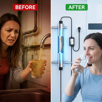 UV Water Filter Whole House, 3/4" MNPT 55W Water Purifier System for Whole House Water Purification,12 GPM, 120V, 1500H Lamp Life, +1 Extra Lamp — Before & After