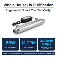 UV Water Filter Whole House, 3/4" MNPT 55W Water Purifier System for Whole House Water Purification,12 GPM, 120V, 1500H Lamp Life, +1 Extra Lamp — Results & Stats