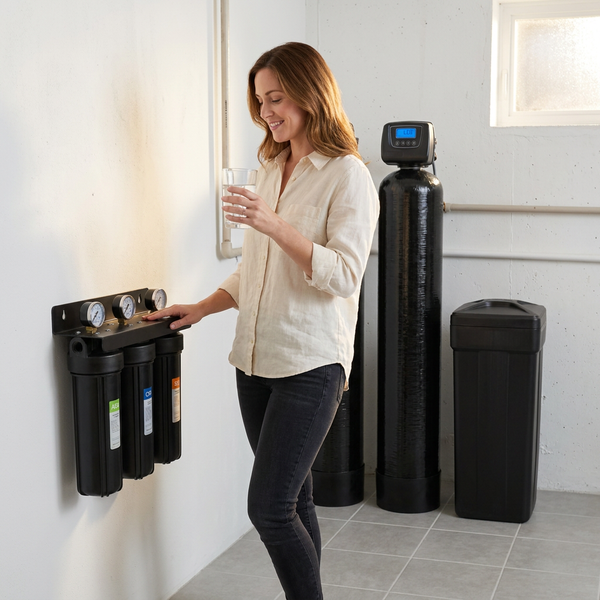 Whole House Water Filtration System Designed for Well Water Treatment, 5-Stage Filter, Iron Reduction, Salt-Based Softener
