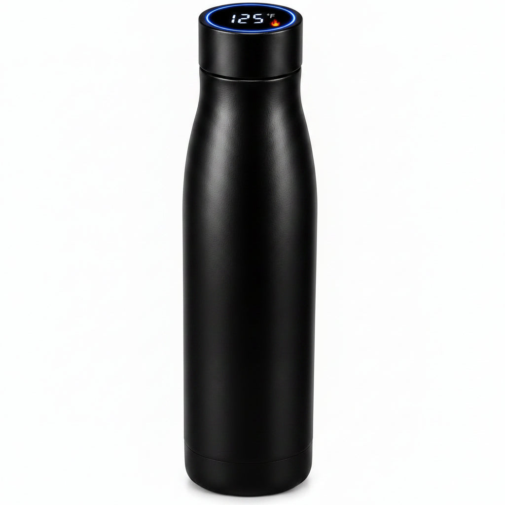 Smart Water Bottle 24Oz – UV-C Self Cleaning, Temperature Display (°C/°F), Hydration Reminder, USB-C Rechargeable, Insulated Stainless Steel Bottle (Black)